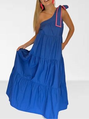NEW CARYN LAWN Blue One Shoulder Maxi Dress